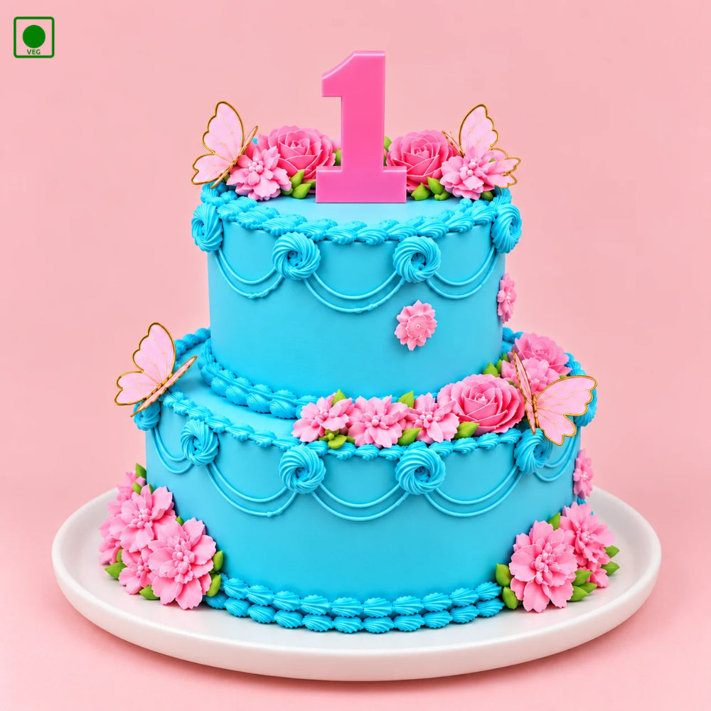 Pink Floral Butterfly Cake - Gurgaon, Delhi & Noida