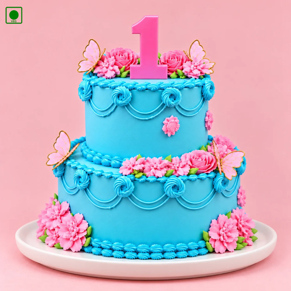 Pink Floral Butterfly Cake - Gurgaon, Delhi & Noida