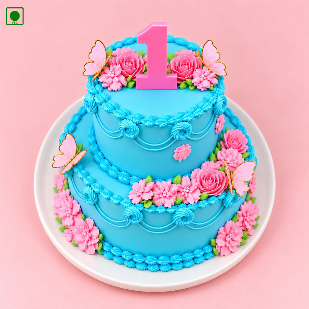 Pink Floral Butterfly Cake - Gurgaon, Delhi & Noida