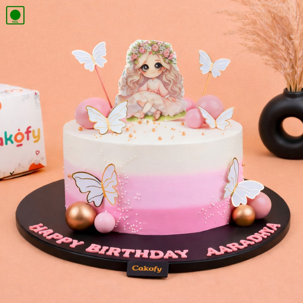 Pink Ombre Butterfly Princess Cake – Gurgaon & Delhi NCR | Cakofy