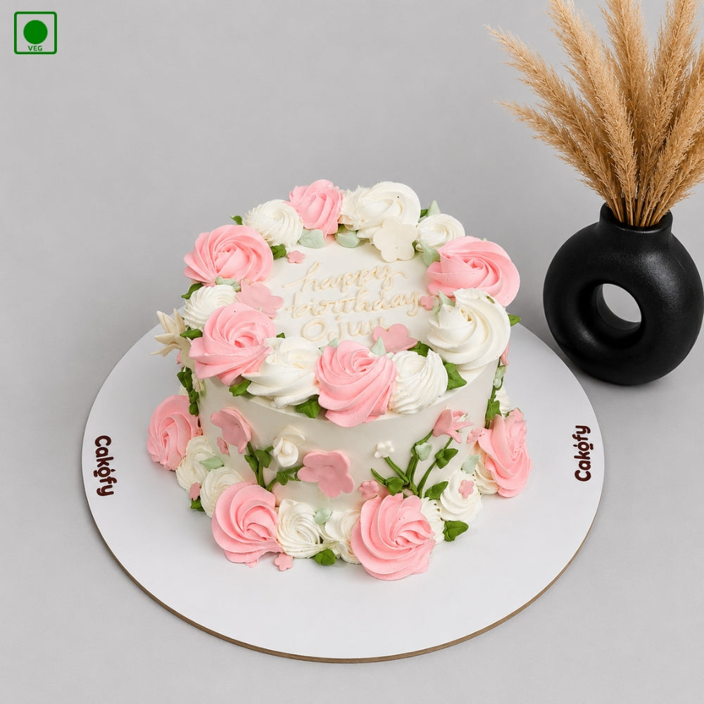 Pink Rose Garden Cake - Gurgaon, Delhi & Noida