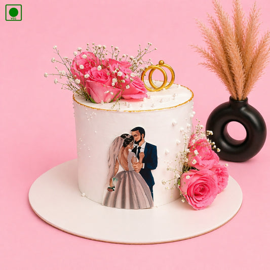 Pink Roses Engagement Cake - Gurgaon & Delhi NCR | Cakofy