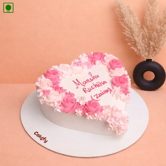 Pink Rosette Heart Cake - Gurgaon & Delhi NCR | Cakofy