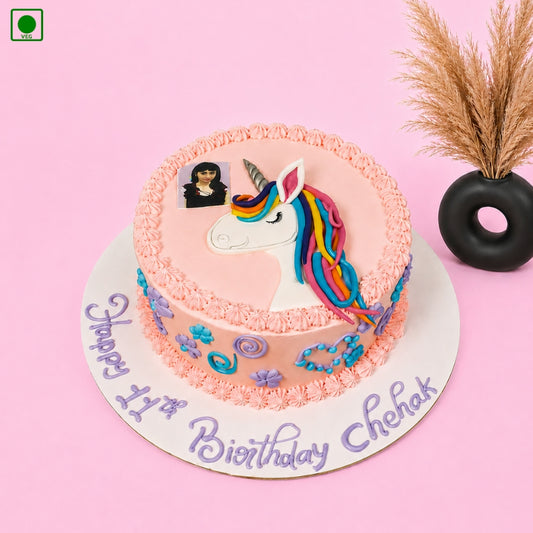 Pink Unicorn Colorful Hair Design Cake - Gurgaon, Delhi & Noida