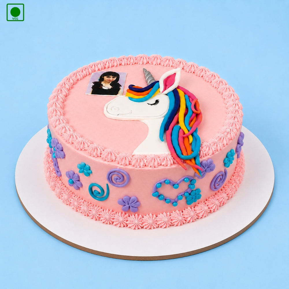 Pink Unicorn Colorful Hair Design Cake - Gurgaon, Delhi & Noida