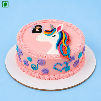Pink Unicorn Colorful Hair Design Cake - Gurgaon, Delhi & Noida