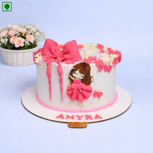 Pink Bow Floral Girl Cake - Gurgaon & Delhi NCR | Cakofy