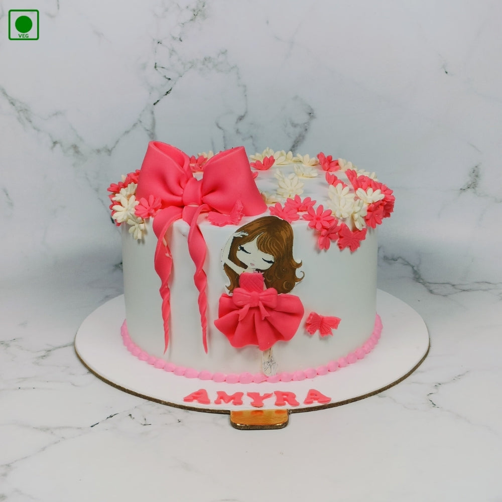 Pink Bow Floral Girl Cake - Gurgaon & Delhi NCR | Cakofy