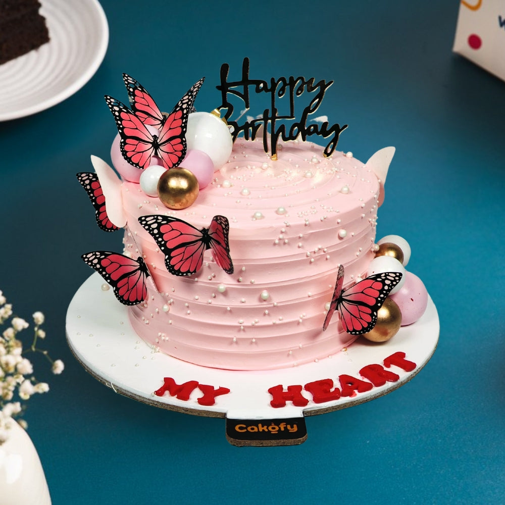 Pink Butterfly Designer Cake - Gurgaon & Delhi NCR | Cakofy