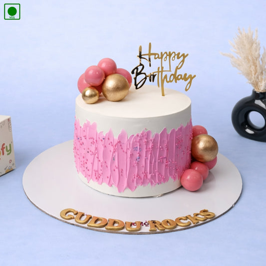 Pink & Gold Birthday Cake - Gurgaon & Delhi NCR | Cakofy