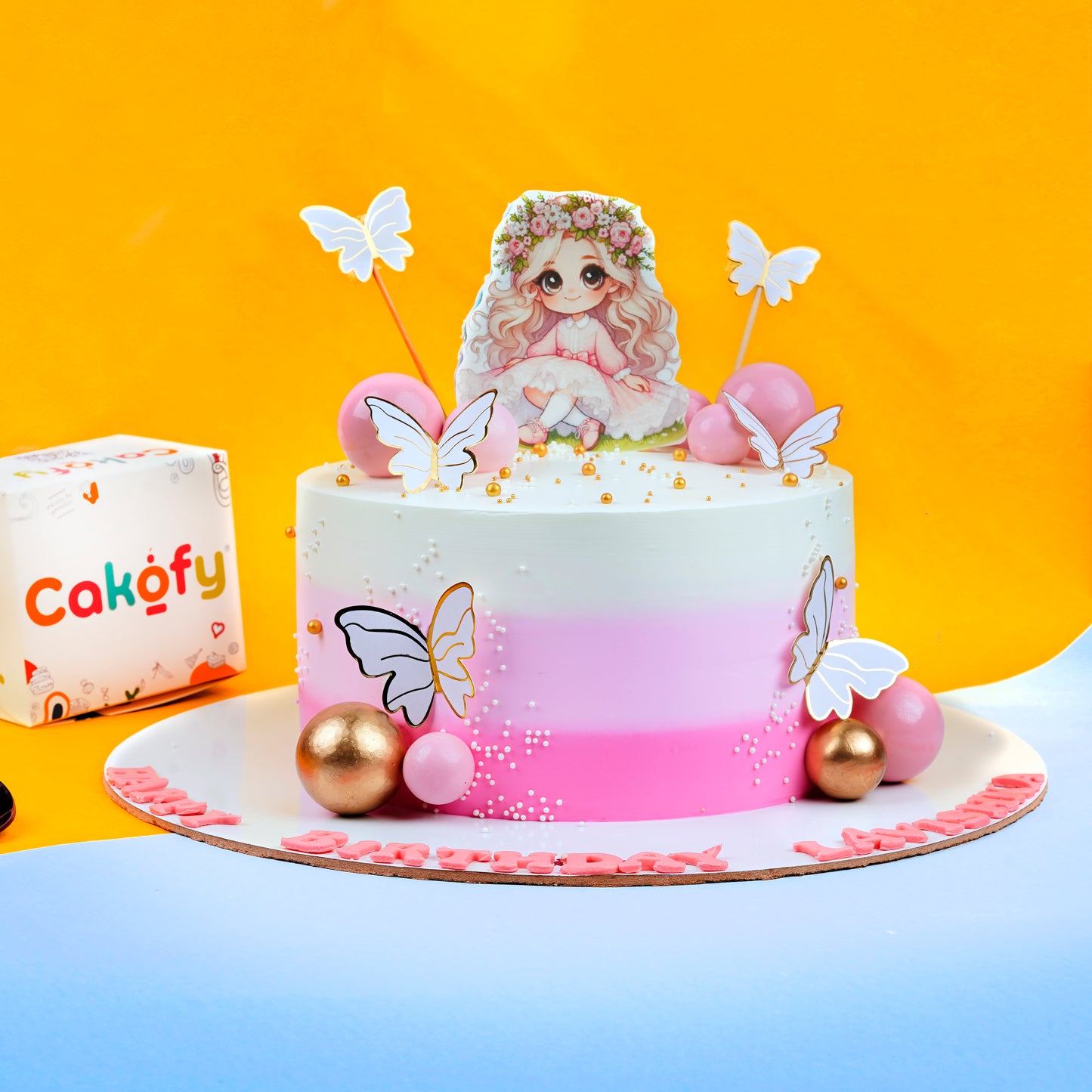 Pink Ombre Butterfly Princess Cake – Gurgaon & Delhi NCR | Cakofy