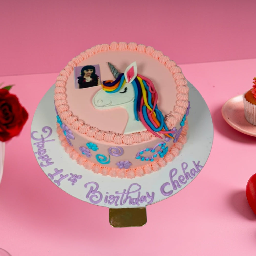 Pink Unicorn Colorful Hair Design Cake - Gurgaon & Delhi NCR | Cakofy