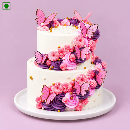 Pink Butterfly Two Tier Cake - Gurgaon, Delhi & Noida