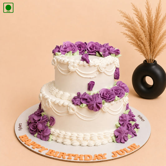 Purple Floral Two Tier Cake - Gurgaon & Delhi NCR | Cakofy