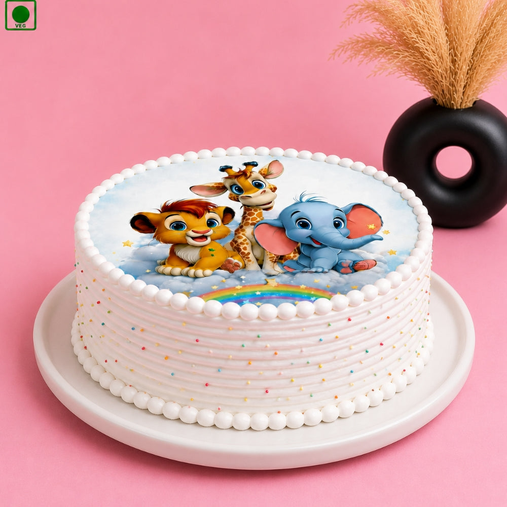Rainbow Jungle Theme Cake – Gurgaon, Delhi & Noida