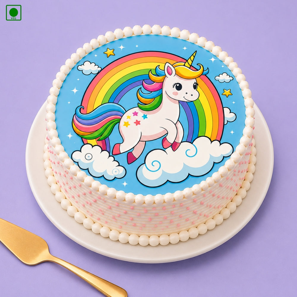 Rainbow Unicorn Photo Cake - Gurgaon, Delhi & Noida
