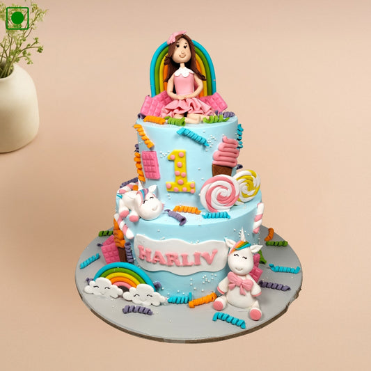 Rainbow Unicorn Doll Theme Cake - Gurgaon & Delhi NCR | Cakofy