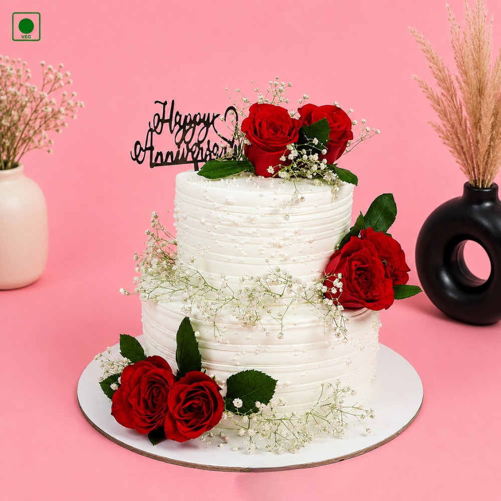 Red Rose Anniversary Cake - Gurgaon, Delhi & Noida