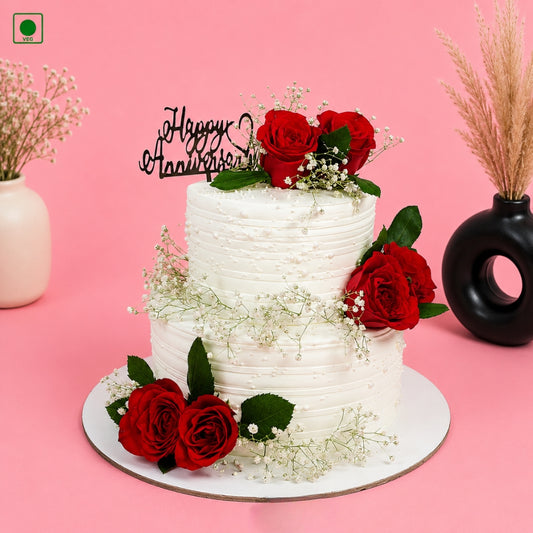 Red Rose Anniversary Cake - Gurgaon, Delhi & Noida