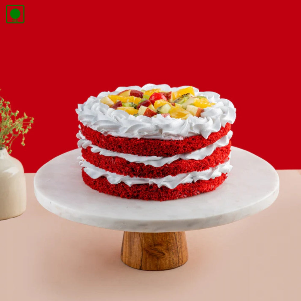 Red Velvet Fruit Topped cake - Gurgaon, Delhi & Noida