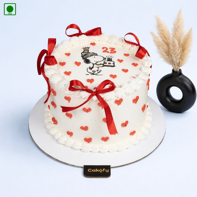Red Ribbon Vintage Birthday Cake - Gurgaon & Delhi NCR | Cakofy