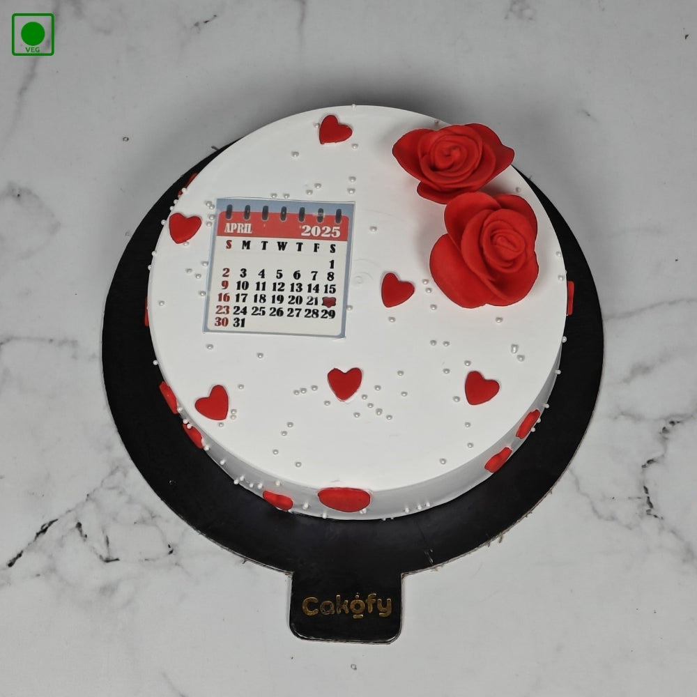 Rose Heart Calendar Designer Cake - Gurgaon & Delhi NCR | Cakofy