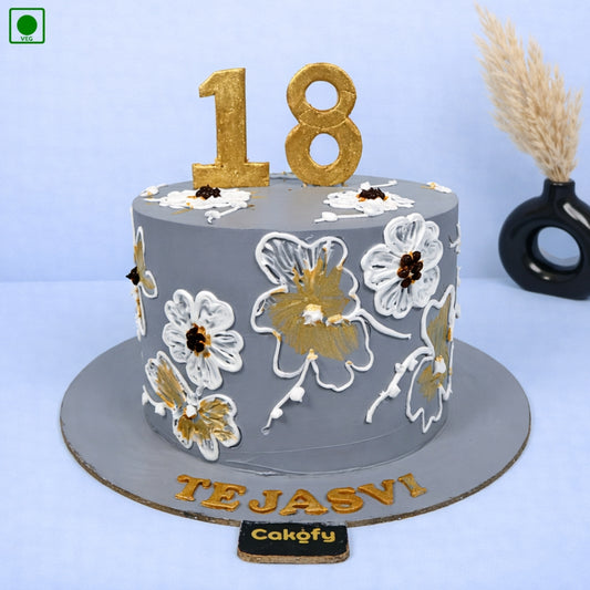 Royal Grey Floral Cake - Gurgaon & Delhi NCR | Cakofy