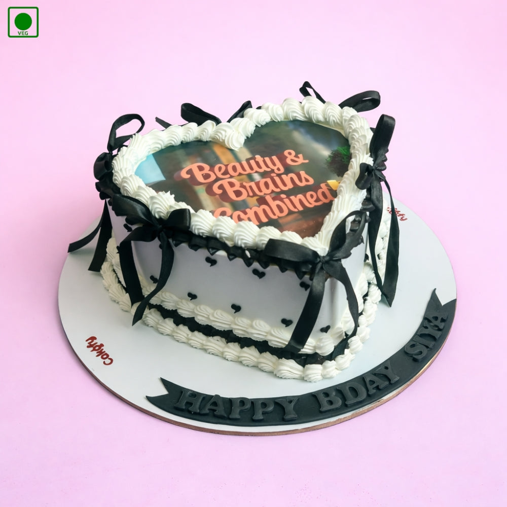 Stylish Heart Ribbon Cake - Gurgaon & Delhi NCR | Cakofy