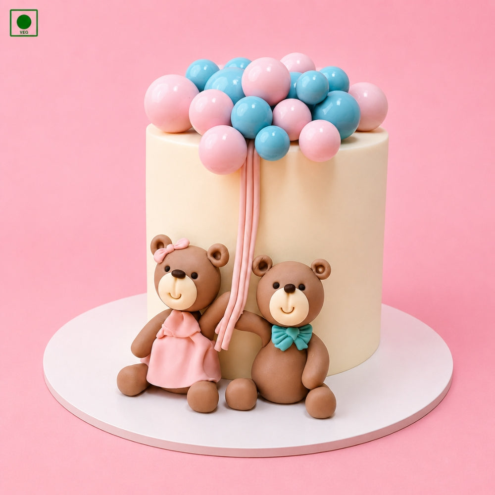 Teddy Bear Balloon Theme Birthday Cake - Gurgaon, Delhi & Noida
