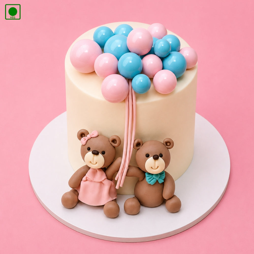 Teddy Bear Balloon Theme Birthday Cake - Gurgaon, Delhi & Noida