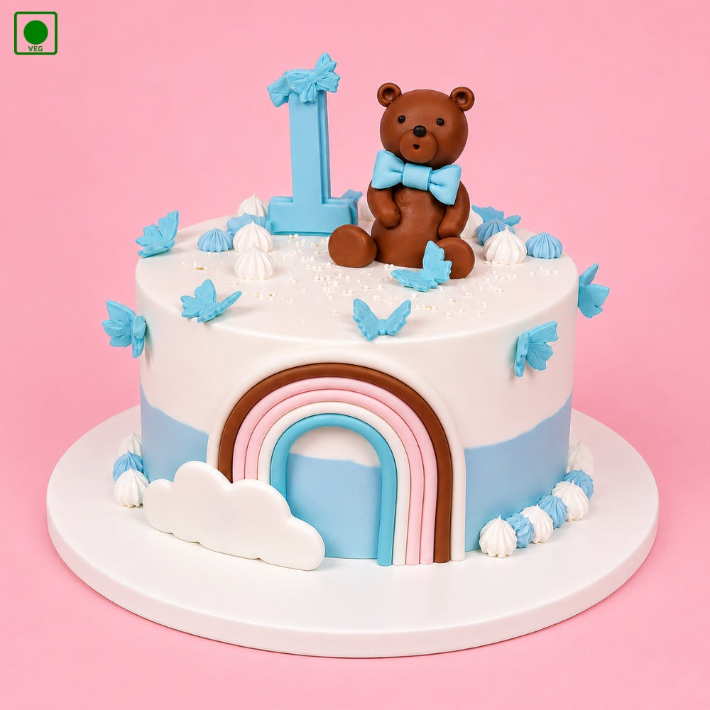 Teddy Rainbow Butterfly Cake - Gurgaon, Delhi & Noida