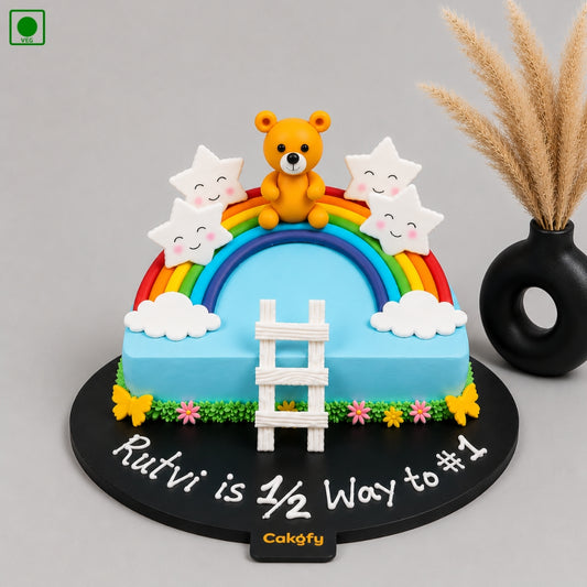 Teddy Rainbow Half Cake - Gurgaon, Delhi & Noida