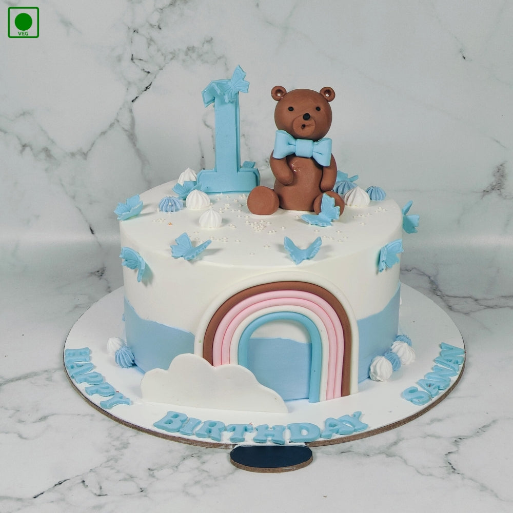 Teddy Rainbow Butterfly Cake - Gurgaon & Delhi NCR | Cakofy