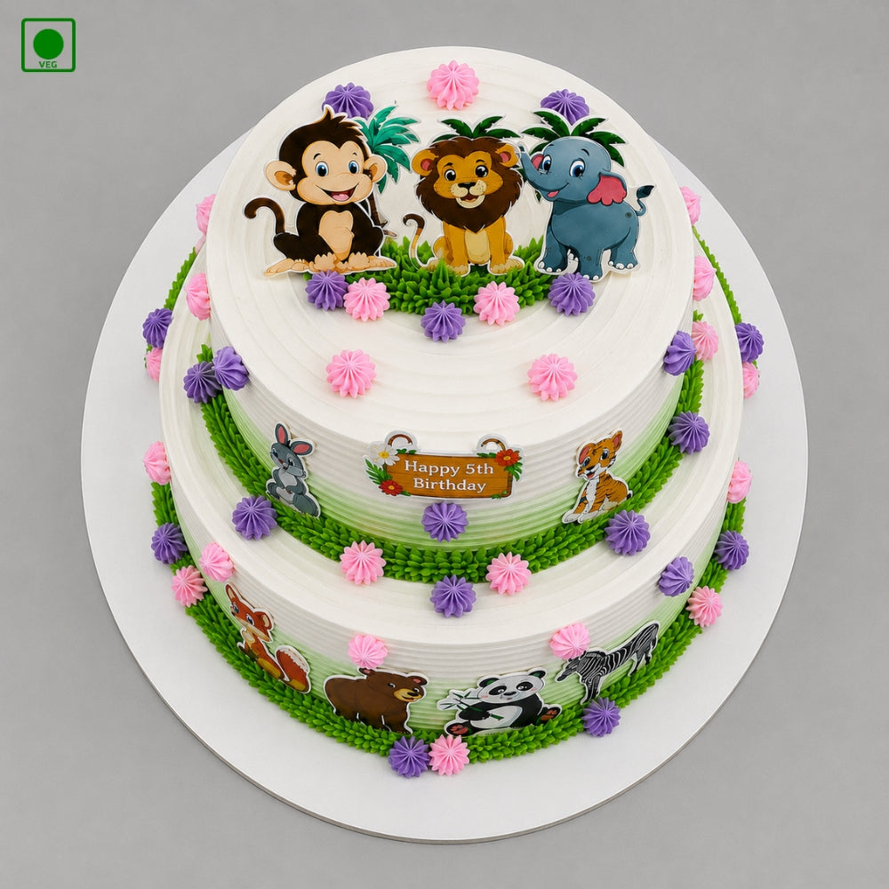 Two-Tier Jungle Safari Cake - Gurgaon, Delhi & Noida