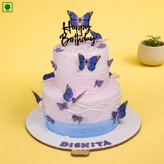 Two Tier Purple Blue Butterfly Cake – Gurgaon & Delhi NCR | Cakofy