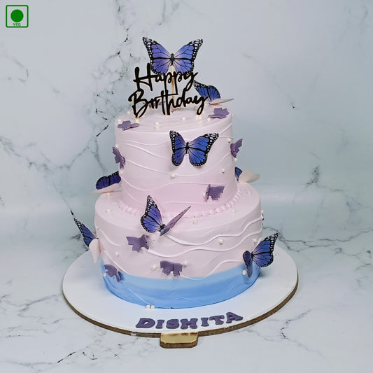 Two Tier Purple Blue Butterfly Cake – Gurgaon & Delhi NCR | Cakofy