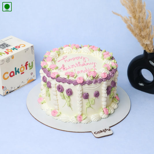 Vintage Floral Cream Cake - Gurgaon & Delhi NCR | Cakofy