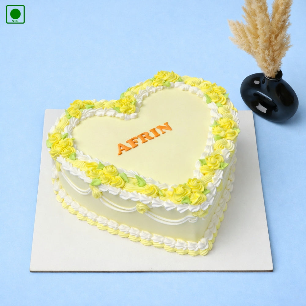 Vintage Yellow Heart Shape Cake - Gurgaon & Delhi NCR | Cakofy