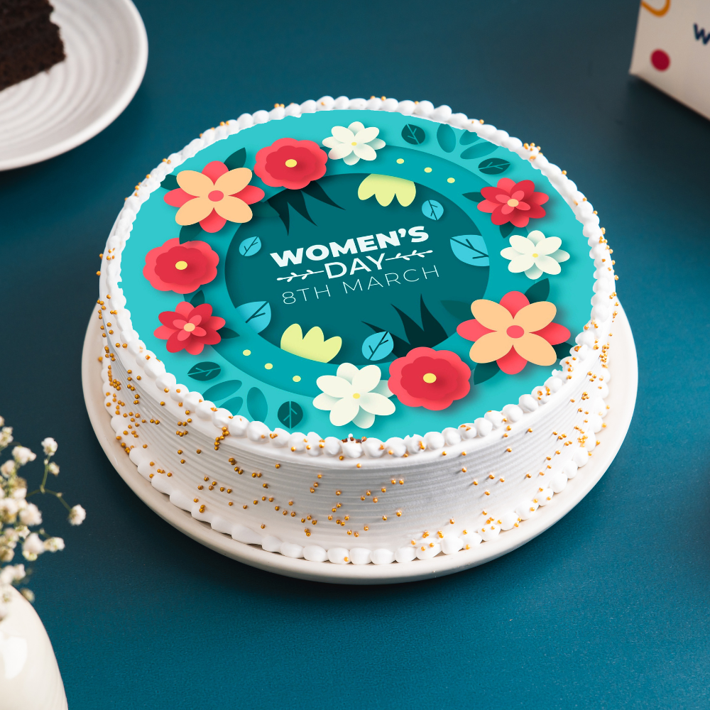 Happy Women's Day Flower Poster Cake