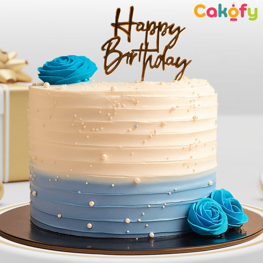 Happy Birthday Blue Flower Cake