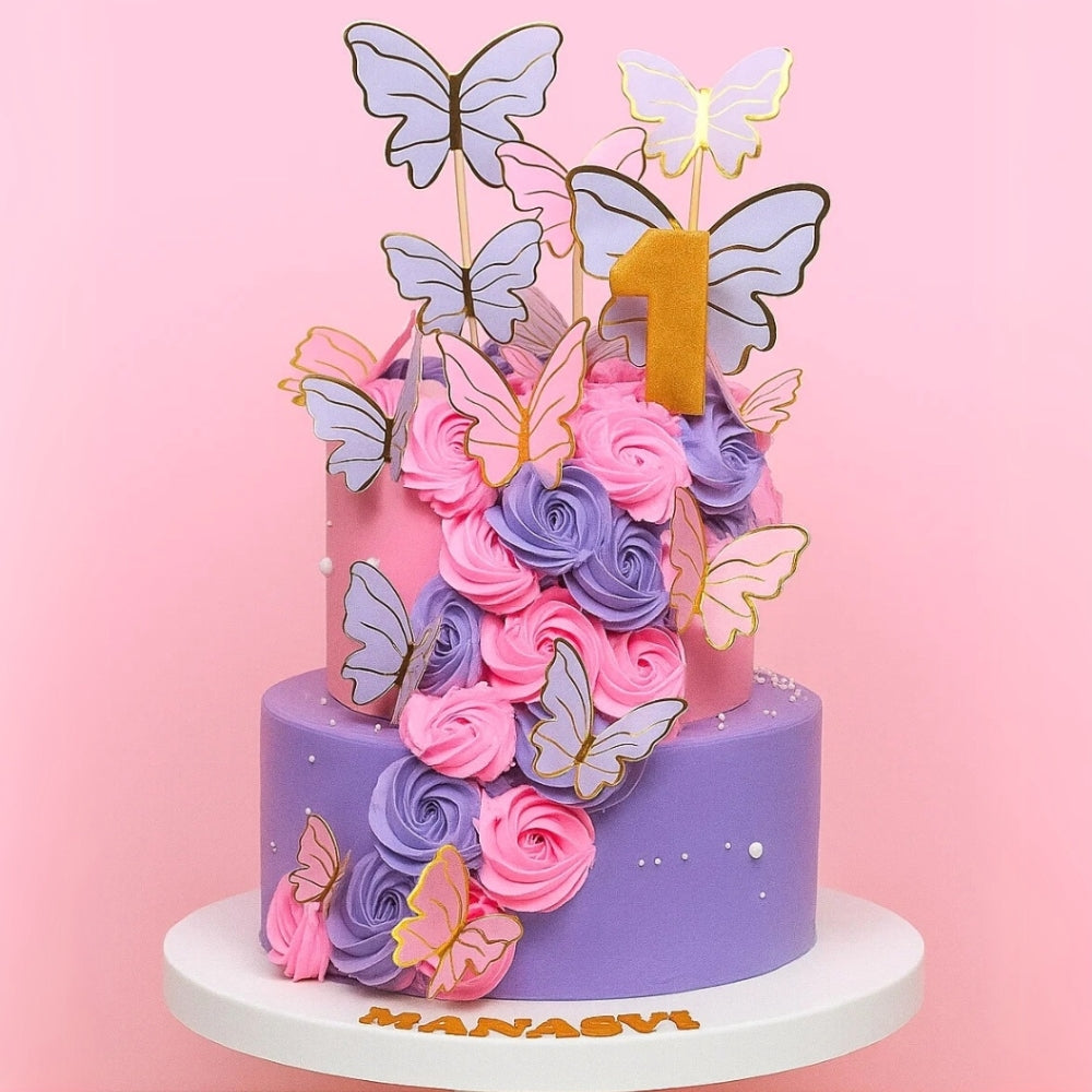 Pink & Blue Theme Butterfly Cake