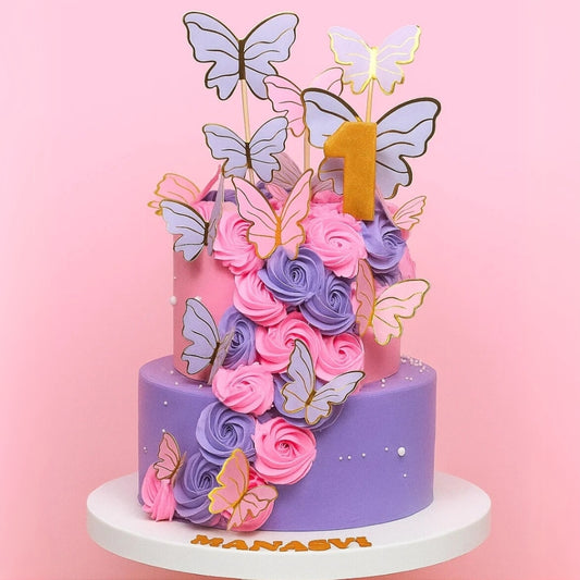 Pink & Blue Theme Butterfly Cake