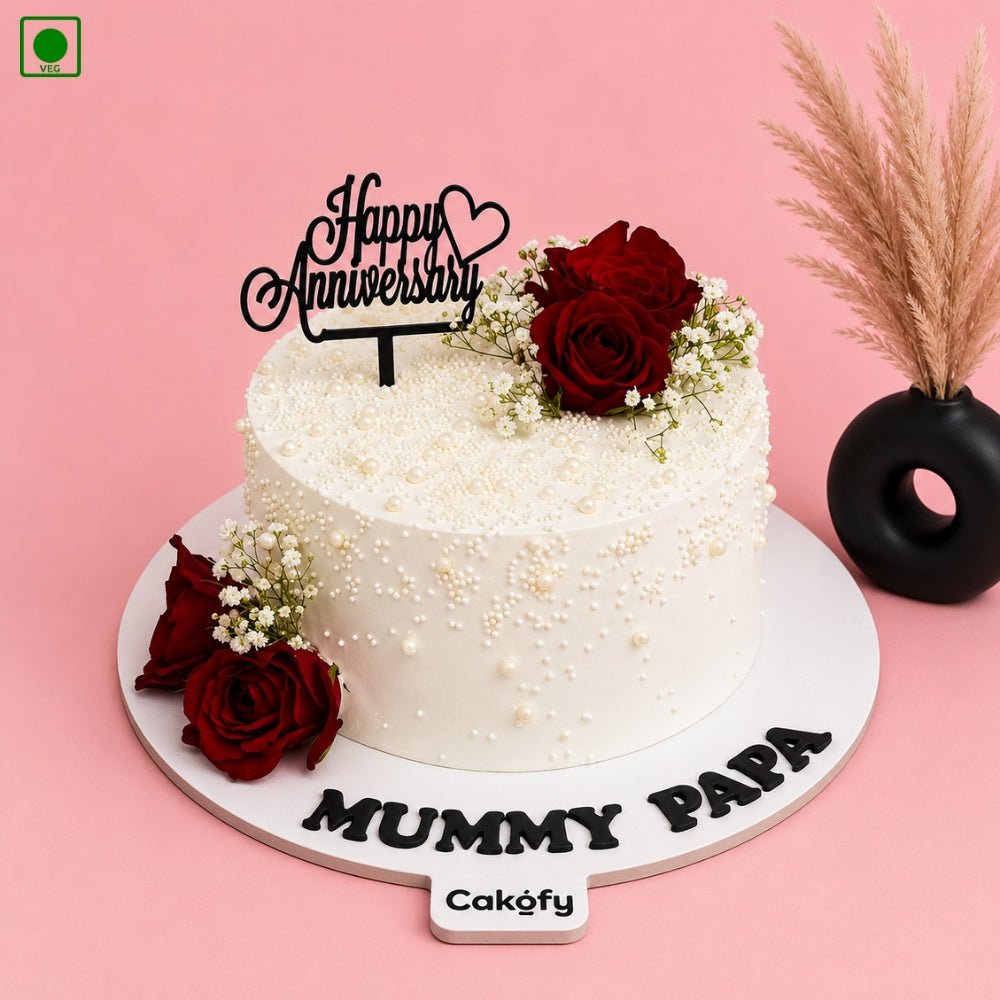 White Anniversary Flower Cake - Gurgaon, Delhi & Noida