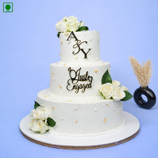 White Rose Engagement Three-Tier Cake - Gurgaon & Delhi NCR | Cakofy