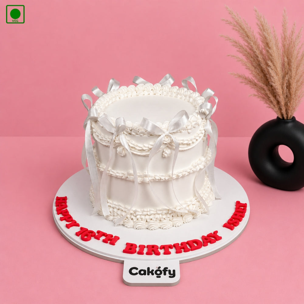 White Vintage Birthday Cake - Gurgaon, Delhi & Noida