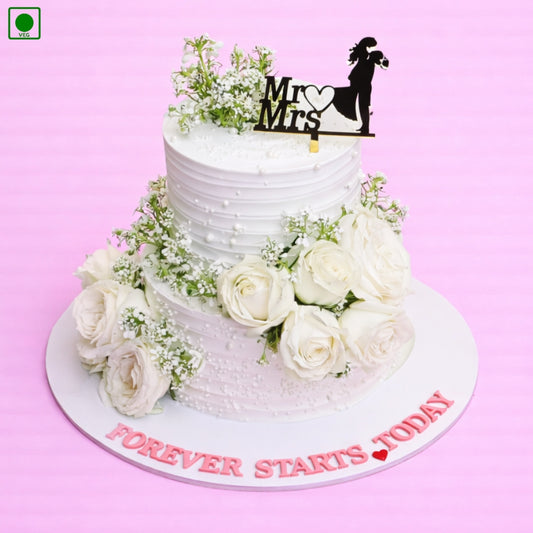 White Wedding Roses Cake - Gurgaon & Delhi NCR | Cakofy