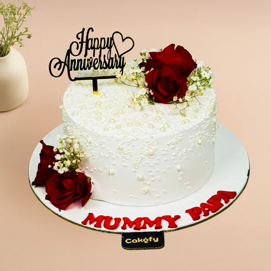 White Anniversary Flower Cake - Gurgaon & Delhi NCR | Cakofy
