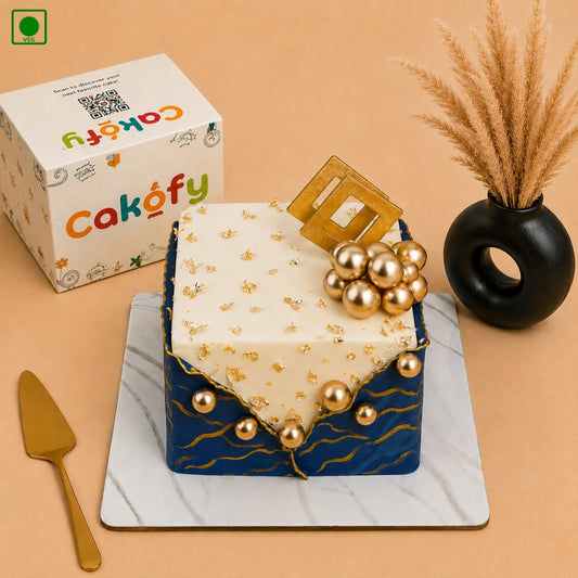 White & Blue Fondant Design Cake - Gurgaon, Delhi & Noida