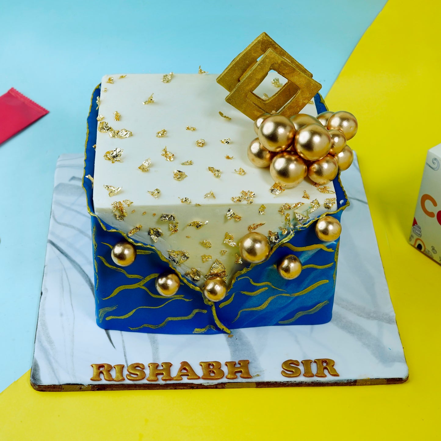 White & Blue Fondant Design Cake - Gurgaon & Delhi NCR | Cakofy