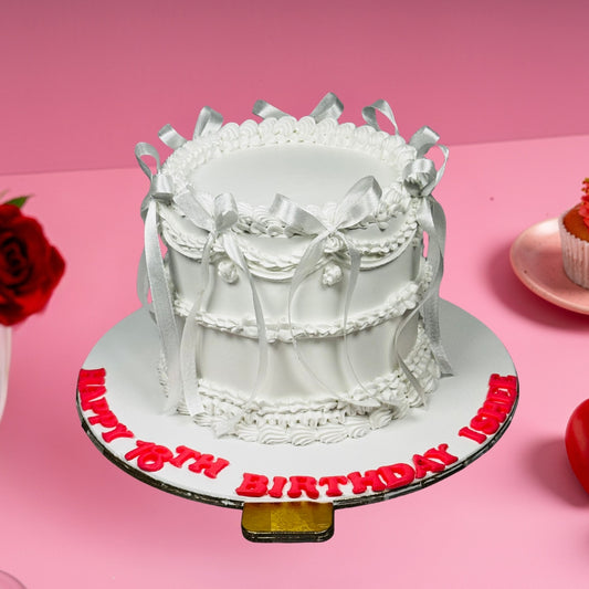 White Vintage Birthday Cake - Gurgaon & Delhi NCR | Cakofy